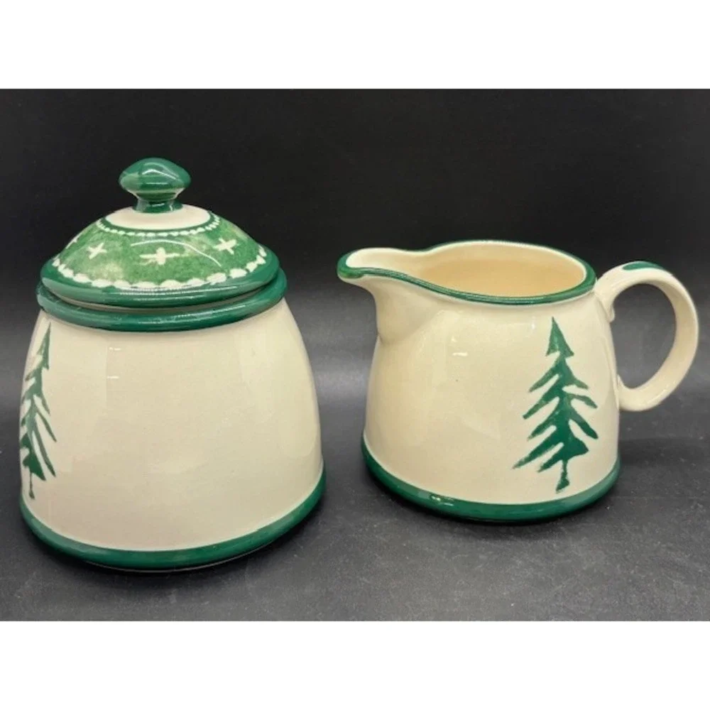 Vintage Dansk Nordic Knits Christmas Cream & Sugar Bowl Set Ceramic‎